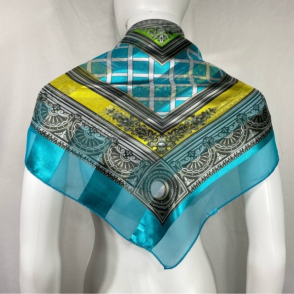 Space Age Cyan, Gold & Green Satiny & Sheer Scarf - Picture 6 of 6